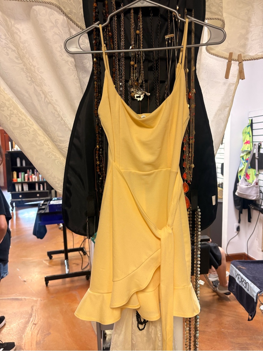 Lucy in the Sky Yellow Spaghetti-Strap Ruffle Mini Dress